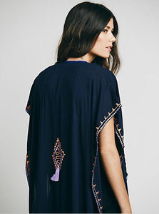 Embroidery ankle length boho cape style bohemia dress