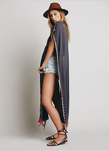 Embroidery ankle length boho cape style bohemia dress