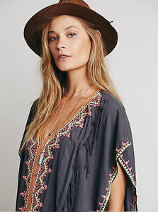 Embroidery ankle length boho cape style bohemia dress