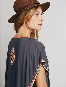 Embroidery ankle length boho cape style bohemia dress