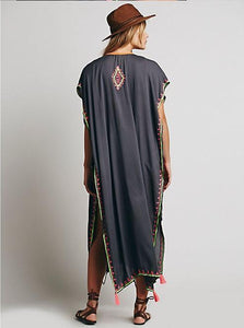 Embroidery ankle length boho cape style bohemia dress