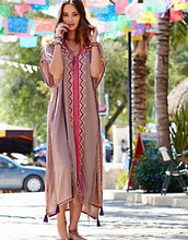 Load image into Gallery viewer, Embroidery ankle length boho cape style bohemia dress