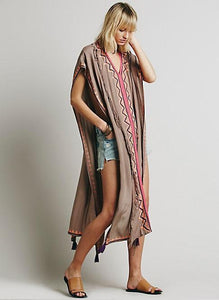 Embroidery ankle length boho cape style bohemia dress