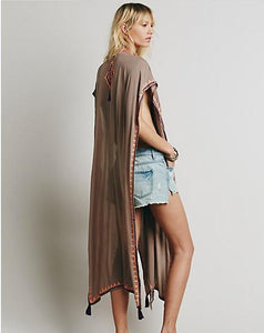 Embroidery ankle length boho cape style bohemia dress