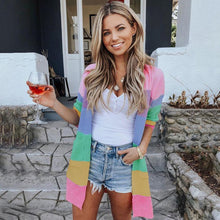 Load image into Gallery viewer, Rainbow Long Sleeves Color Block Knitted Cardigan Sweaters