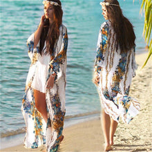 Load image into Gallery viewer, Plus Size Beach Robe Floral Long Sleeve Cover Up