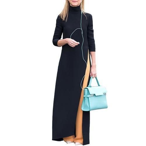 Black Knitted Split-side Elastane Maxi Dress