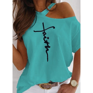 Women Tops Sexy Off Shoulder Summer T-Shirts Casual Print T-Shirt Short Sleeve O-neck Pullovers Tops Fashion Street Tee