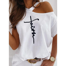 Load image into Gallery viewer, Women Tops Sexy Off Shoulder Summer T-Shirts Casual Print T-Shirt Short Sleeve O-neck Pullovers Tops Fashion Street Tee