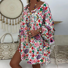 Load image into Gallery viewer, Women's Summer Boho Vintage Floral Print Deep V Neck Beach Mini Dresses