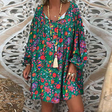 Load image into Gallery viewer, Women's Summer Boho Vintage Floral Print Deep V Neck Beach Mini Dresses