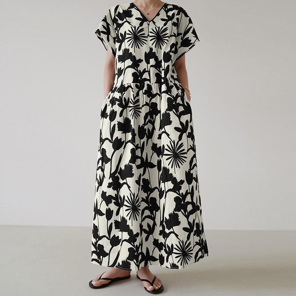 Kaftan Summer Maxi Dress Women's Printed Sundress Casual Short Sleeve Maxi Vestidos Female V Neck Robe Oversized