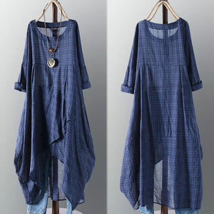 Asymmetrical Midi Dress Womens Check Dress 2022 Female Long Sleeve Plaid Vestidos Summer Sundress Casual Shirt Robe