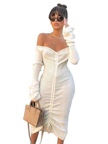 Sexy Off Shoulder Drawstring Wrap Dresses