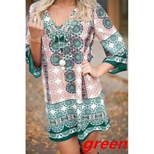 Load image into Gallery viewer, Causal Long Sleeve V Neck Plus Size Printed Mini Dress