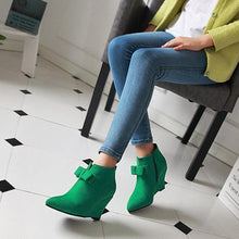 Load image into Gallery viewer, Big Size Butterfly Knot Wedge Heel Zipper Platform Ankle Boots