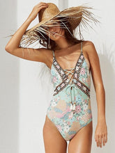 Load image into Gallery viewer, Floral V-Neck Backless Beach Boho Bikini Swimwear