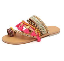 Load image into Gallery viewer, Vintage Boho Beach Tassels Flat Sandals Shoes