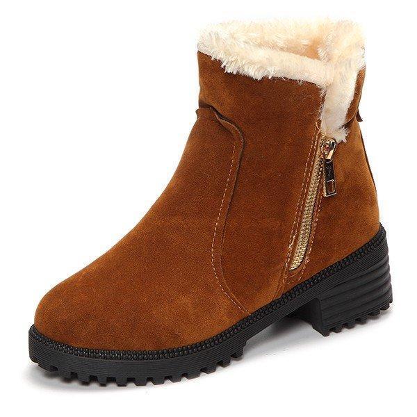 Warm Scrub Short Boots Side Zipper Mid Heel Ankle Shoes