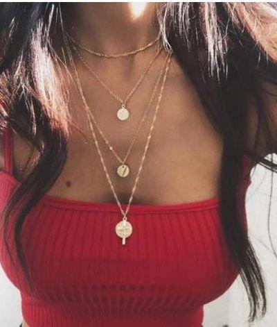 Bohemian Wind Multi-layer Disc Cross Pendant Necklace Set