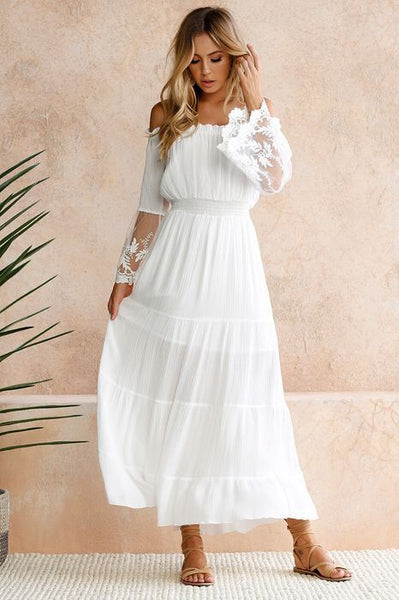 Sexy Lace Stitching Long Sleeve Irregular Ruffled Dress