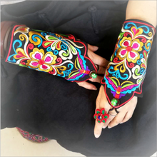 Load image into Gallery viewer, Ethnic style  embroidery triangle bracelet warm fingerless gloves retro style embroidery trend