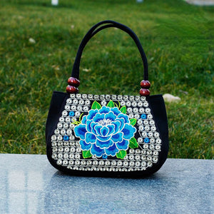 Ethnic Women's Bag Embroidered Hand-held Canvas Bag Shopping Hand-held Coin Purse Mini Bag.