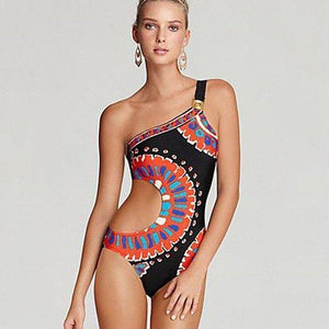 Print Triangle Piece Creative Single Shoulder Swimsuit