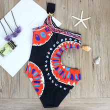 Load image into Gallery viewer, Print Triangle Piece Creative Single Shoulder Swimsuit