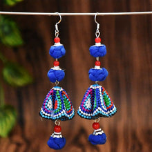 Load image into Gallery viewer, New handmade women&#39;s earrings ethnic style original Joker fabric colored ball embroidered earrings