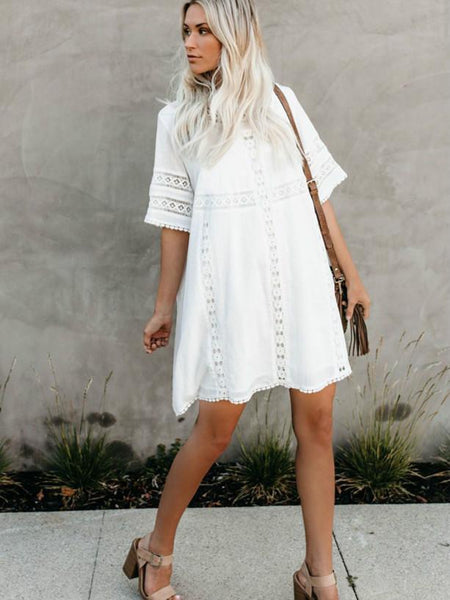 Wrinkled Cloth Lace Loose Beach Mini Dress