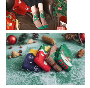 Christmas socks women's tube socks half fleece cute Japanese boxed ladies socks