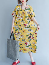 Load image into Gallery viewer, Gracila Floral Short Sleeve V Neck Pocket Loose Women Dresses