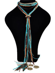 Fashion Metal Beads Tassel Necklace Sweater Chain