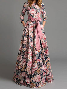 Elegant Party Long Dress Bohemian Floral Print Dress