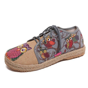 Pattern Owl Cute Colorful Cloth Lace Up Shoes
