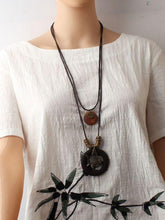 Load image into Gallery viewer, Hollow Fish Alloy Pendant Long Wax Rope Necklace Sweater Chain