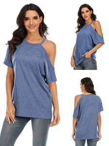 Hot Selling Solid Color Short Sleeve Spring and Summer New T-shirt Off Shoulder Top Women's 6 Colors Choice