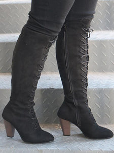 Round Head Front with Thick Heel Zipper Boots