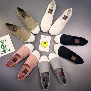 White Toe Color Blocking Canvas Slip On Casual Flat Shoes
