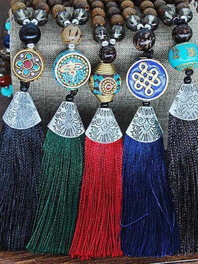 Literary Tassel Necklace Original Beaded Sweater Chain Hemp Cotton Accessories Ethnic Nepal Pendant