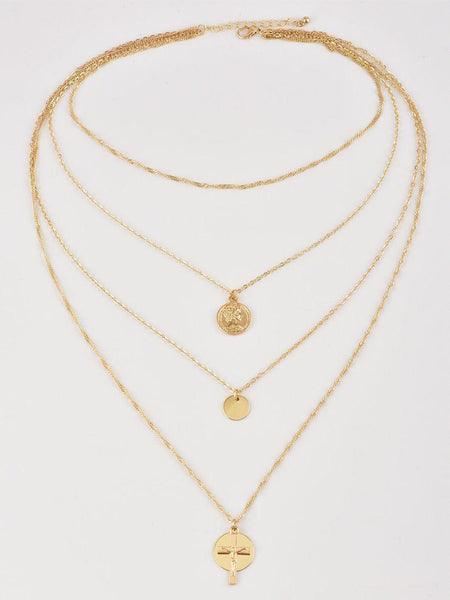 Bohemian Wind Multi-layer Disc Cross Pendant Necklace Set
