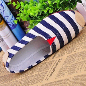 Stripe Canvas Flat Slip On Loafers