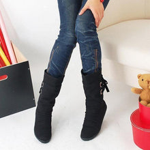 Load image into Gallery viewer, Big Size Pure Color Lace Up Mid Calf Flat Knight Boots