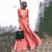 Load image into Gallery viewer, Women s Boho Polka Dots Deep V Neck Short Sleeve Maxi Dress