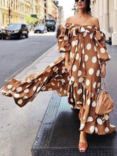 Load image into Gallery viewer, Fashion Polka Dot Sexy Off Shouler Long Dress