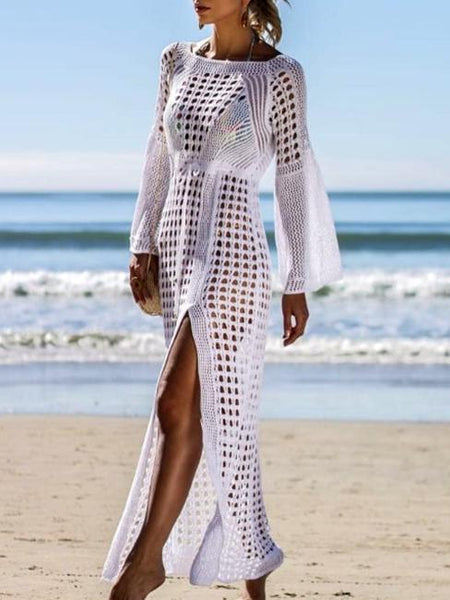 White Sexy Empire Hollow Beach Cover-ups Dress