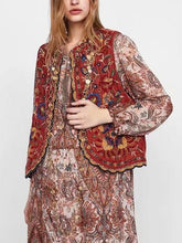 Load image into Gallery viewer, Boho Autumn Orang Floral Embroidery Sleeveless Outerwear Jacket