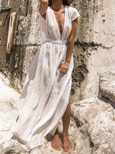 Load image into Gallery viewer, Solid Color Deep V-neck Backless Empire Beach Cover-ups Dress