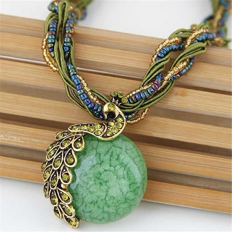 Choker Bohemia Peacock Clavicle Collar Vintage Handmade Pendant Necklace